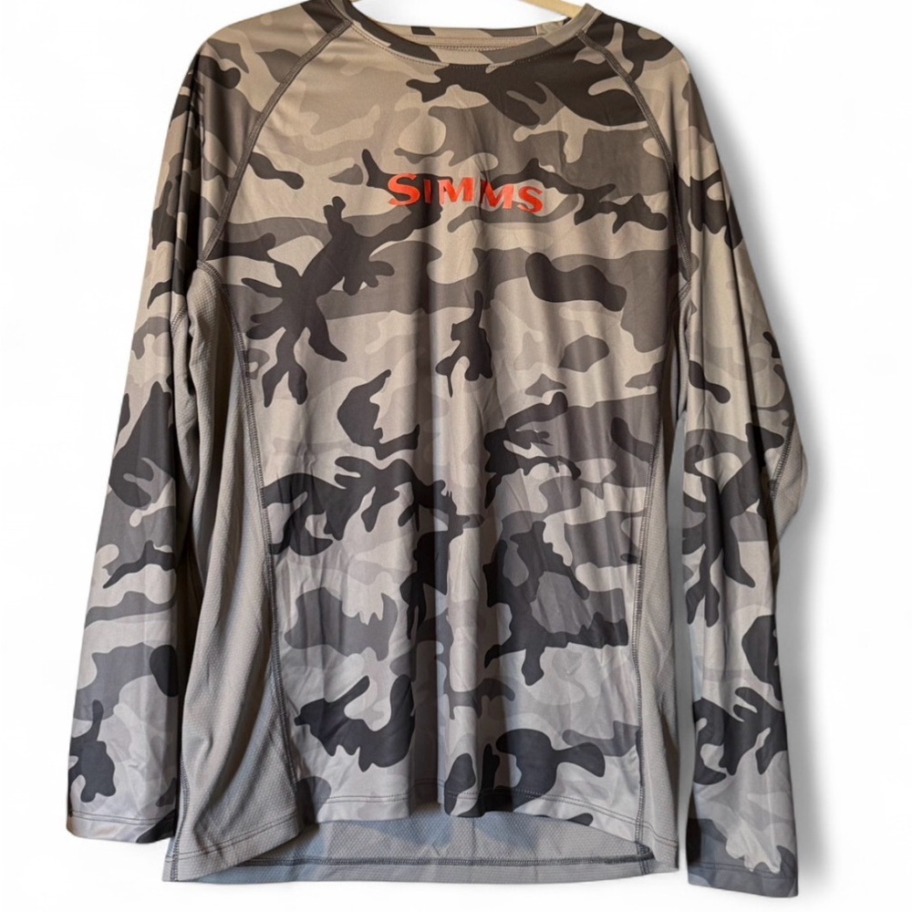 Simms Fishing Camo Performance Shirt Long Sleeve Gray Size M